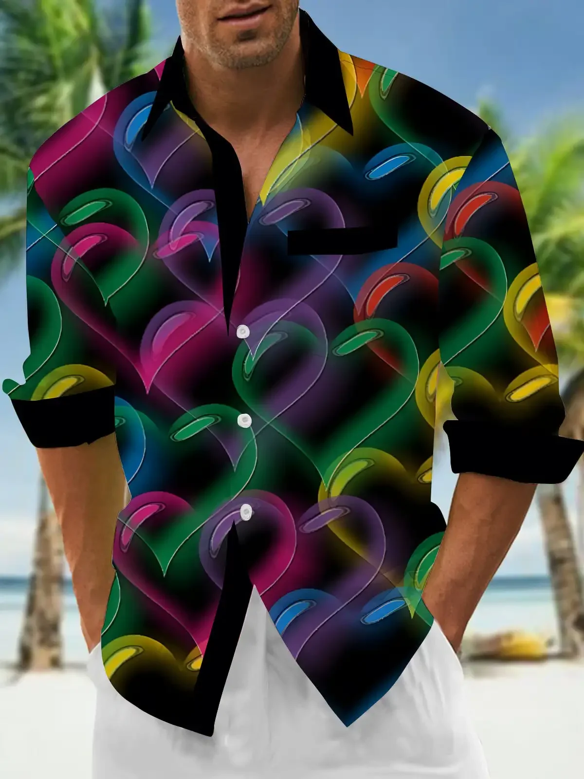 New'w Men's Natural 3D Print Shirts, Button Casual Shirts, Spring Summer, Printed Long Sleeves, Daily, Fashionable, Comfortable