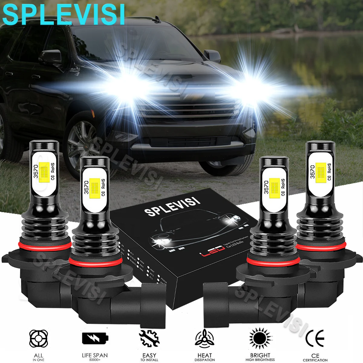 4x LED Pure White Headlight Bulbs 6000K For Chevrolet Express 2500 3500 1996-2019 Chevrolet Silverado 1500 1999 2000 2001-2006