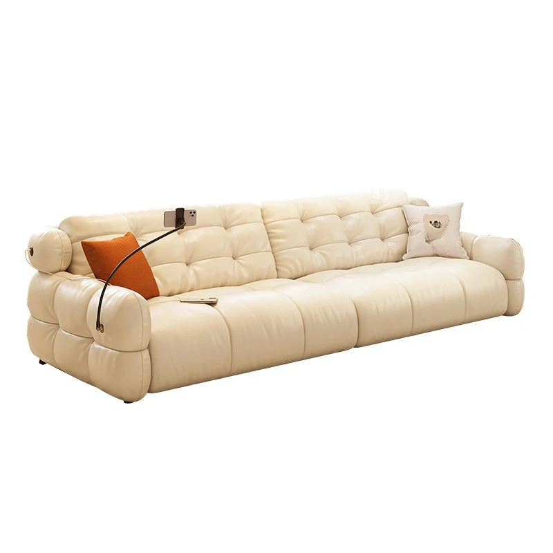 

Puff cloud French cream wind living room small apartment piano keys straight row marshmallow leather sofa