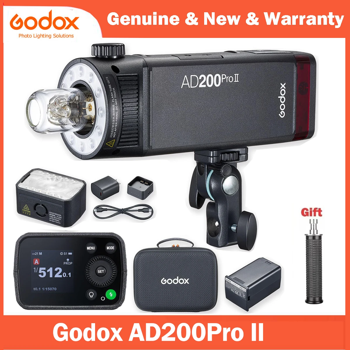 Godox AD200 Pro II Flash Strobe 200Ws 1/8000 HSS 2980mAh Battery 2.4G Wireiess X System Bi-color Modeling Lamp Speedlight Flash