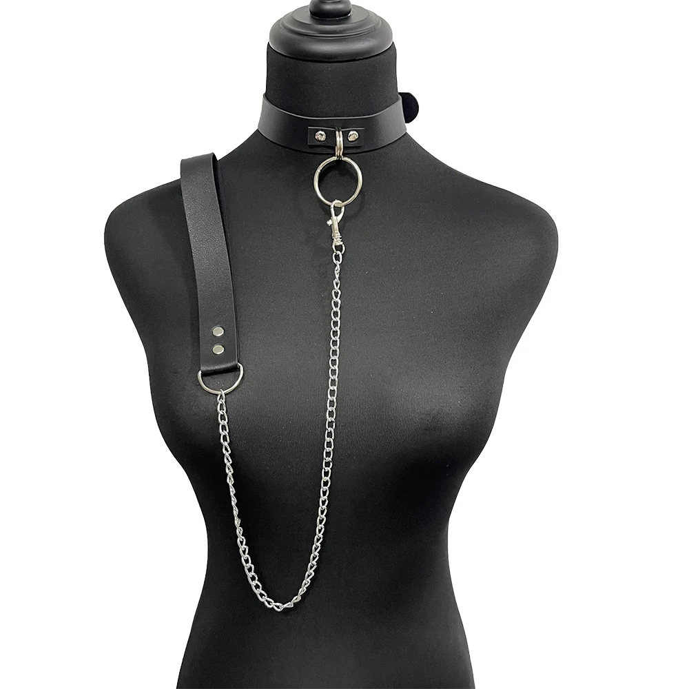 Women Sexy Punk Choker Collar Necklace with Chain Rock Gothic Choker Fetish Clothing Festival Rave Outfit Cosplay Accessorie