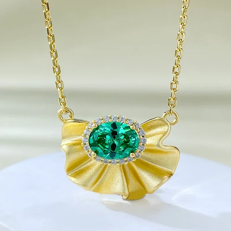 Spring Qiaoer Vintage 18K Gold Plated 925 Sterling Silver Oval 6*8 MM Paraiba Tourmaline Gemstone Pendant Necklace Fine Jewelry