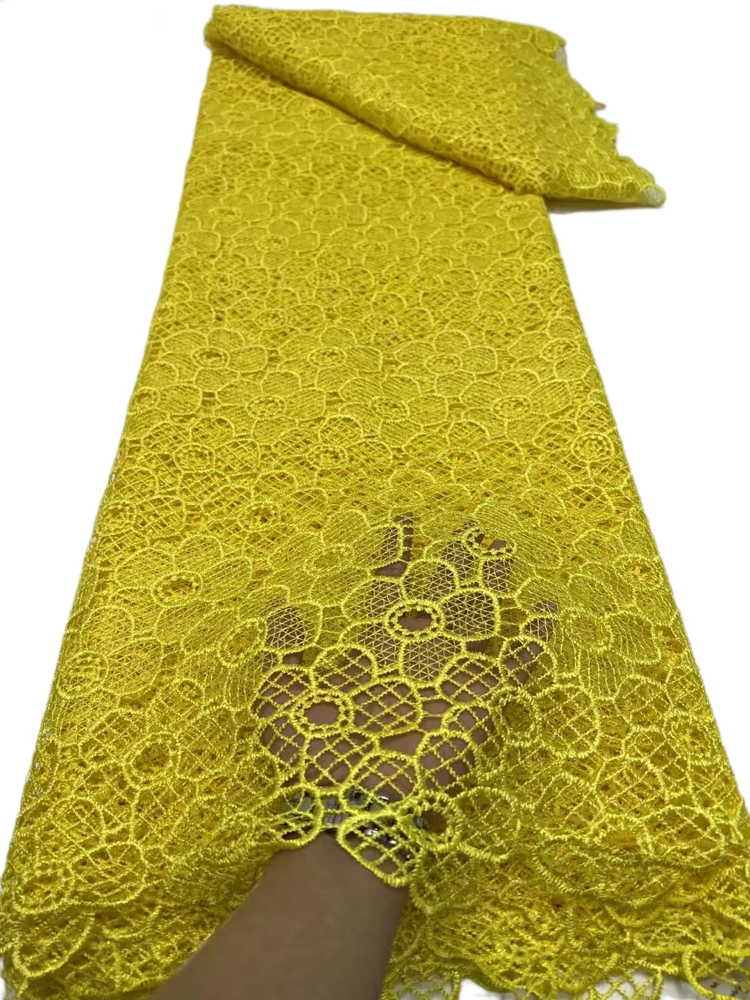 

Yellow Color African Water Soluble Lace Fabric 2025 High Quality Nigerian Guipure Cord Lace Fabric For Woman Praty Material Sew