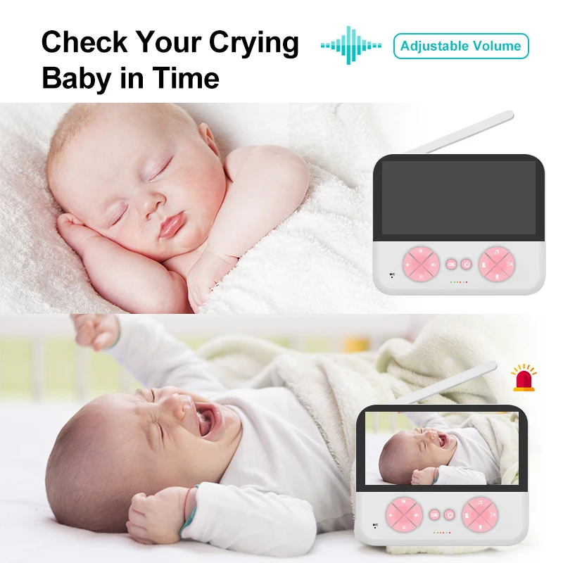 5 "HD baby monitor 3000mah large capacity 720P voice intercom temperature and humidity detection timing breastfeeding reminder