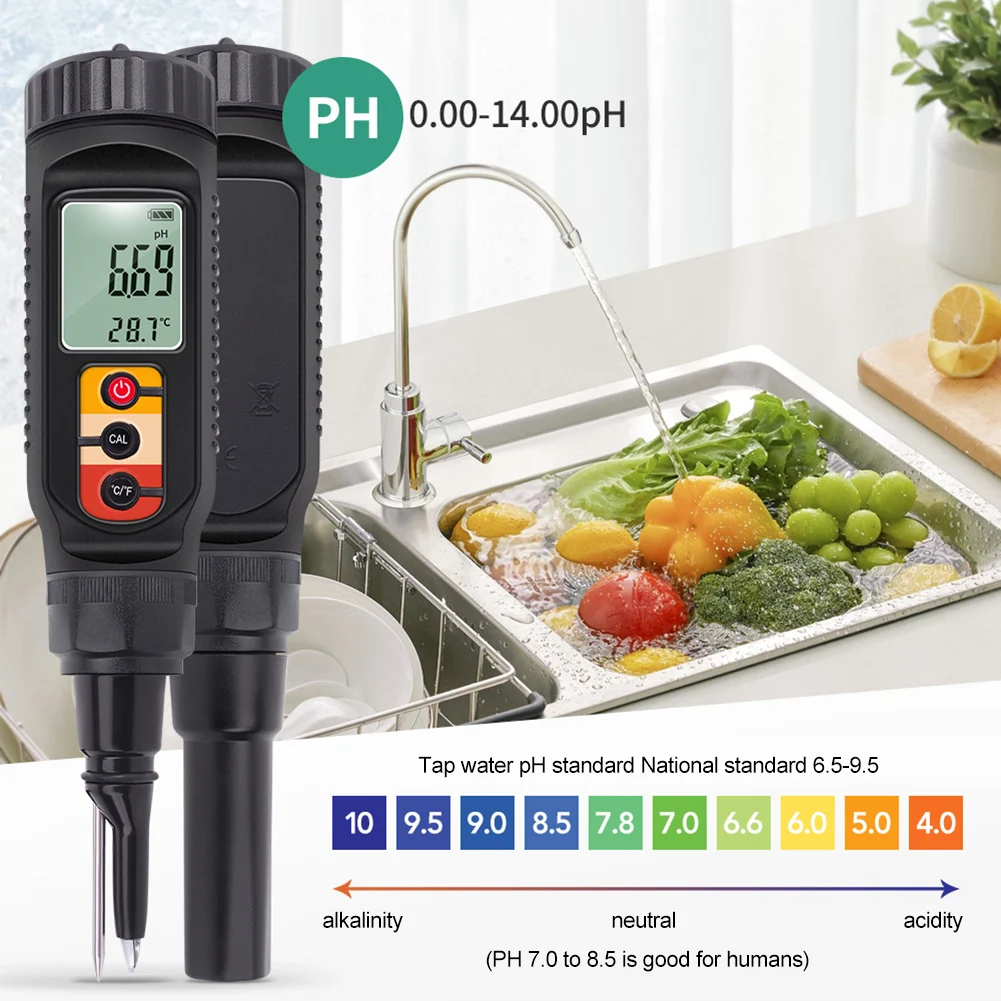 Food Tester Food PH Value Tester Weight 97g Soil PH Tester Large Display Screen Lightweight 97g Protective Cover Included