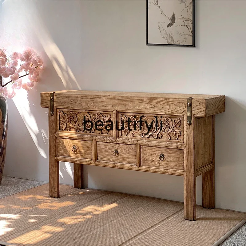 Solid wood porch cabinet, old elm side cabinet, chest cabinet, locker, middle hall table, hotel God of Wealth case