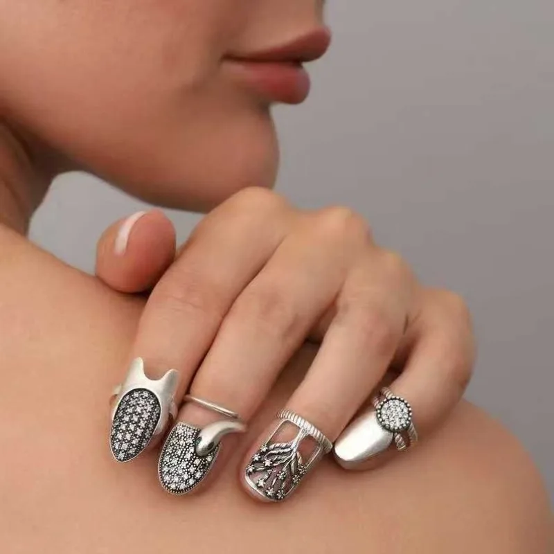 A Set Of Four - Vintage Style Artistic Adjustable Ring - Perfect For Everyday Use And As Gifts For Festivals, Birthdays, New Yea