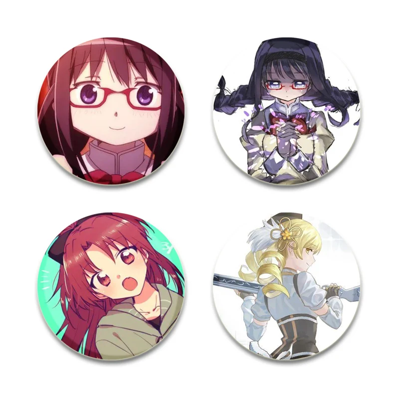 44/58mm Puella Magi Madok Magica HD Print Brooch Anime Badge Cartoon Figure Akemi Homura Kaname Madoka Round Brooches Lapel Pins