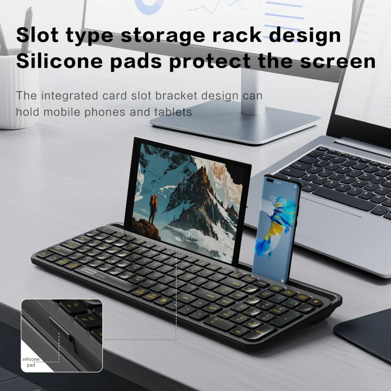 لينوفو K550 Keyboard-105Key، 2.4G وبلوتوث ثنائي القناة، وزر كتم الصوت، ومفاتيح وظائف الوسائط المتعددة، للاستخدام المكتبي للألعاب