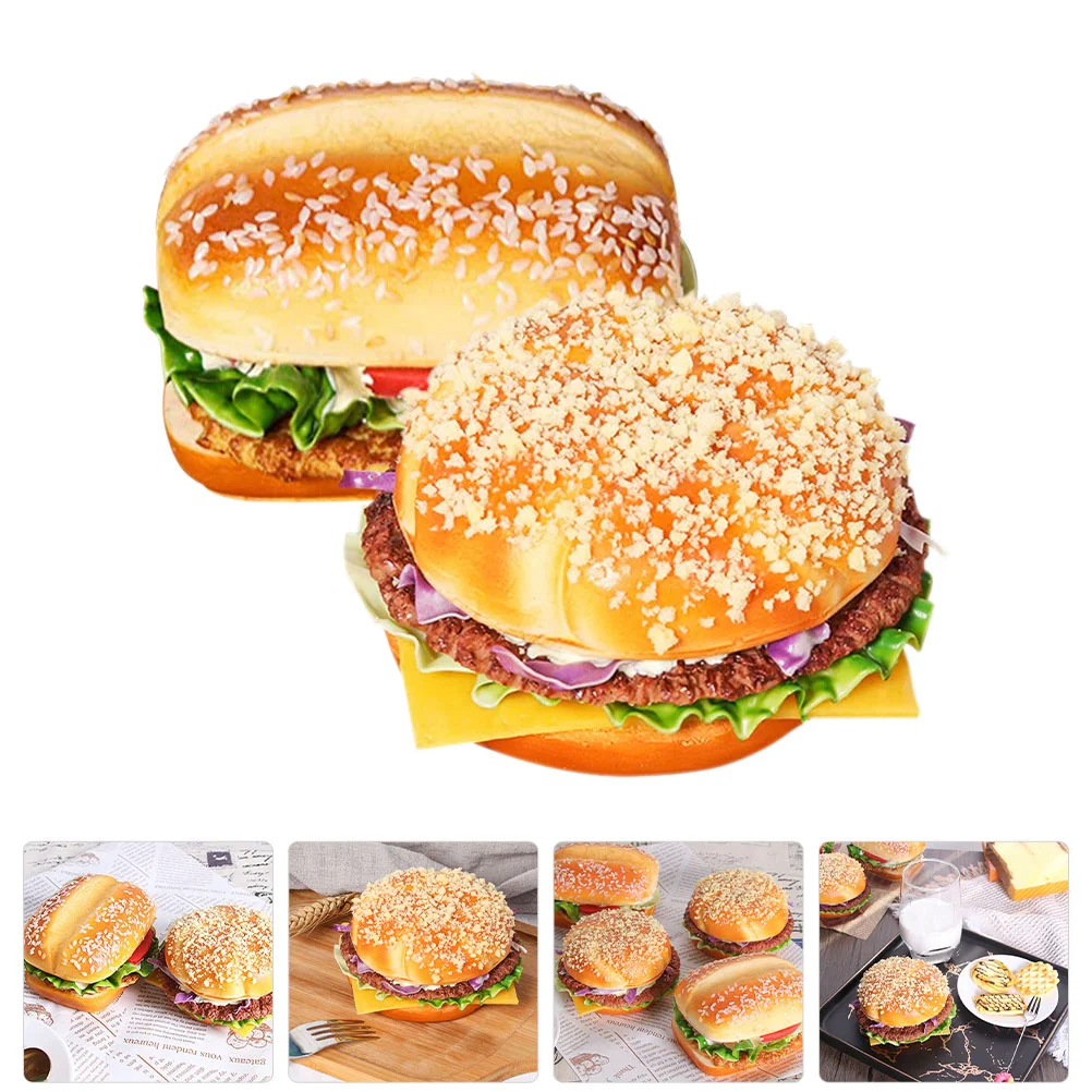 2pcs Simulation Fake Burger Model Lovely Artificial Burger Model for Display Artificial Bread Model Artificial Burgers