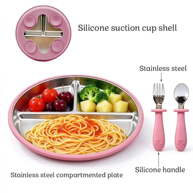 Stainless Steel Baby Feeding Plate Spoon Fork Personalized Name Tableware For Kids Baby Dishes Baby Feeding Accessories