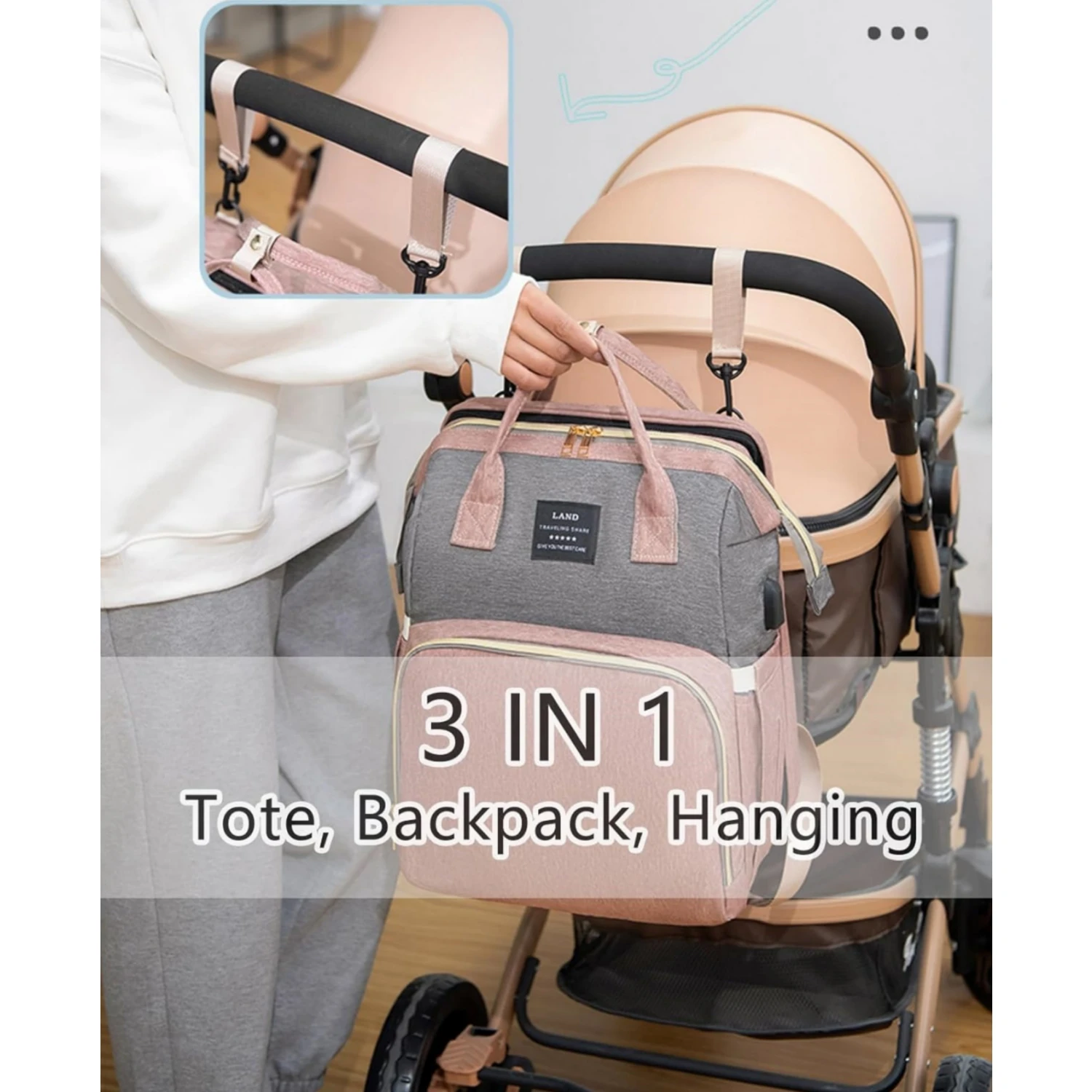 3in1 Mommy Diaper Bag For Baby Stroller Backpack Waterproof LargeCapacity Portable Travel Folding Crib Bed Mummy Baby Nappy Bags