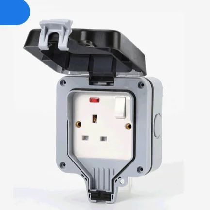 IP66 Outdoor Waterproof Switch Socket Box Outdoor Bathroom Wall Waterproof Switch Socket British Single Band Lamp