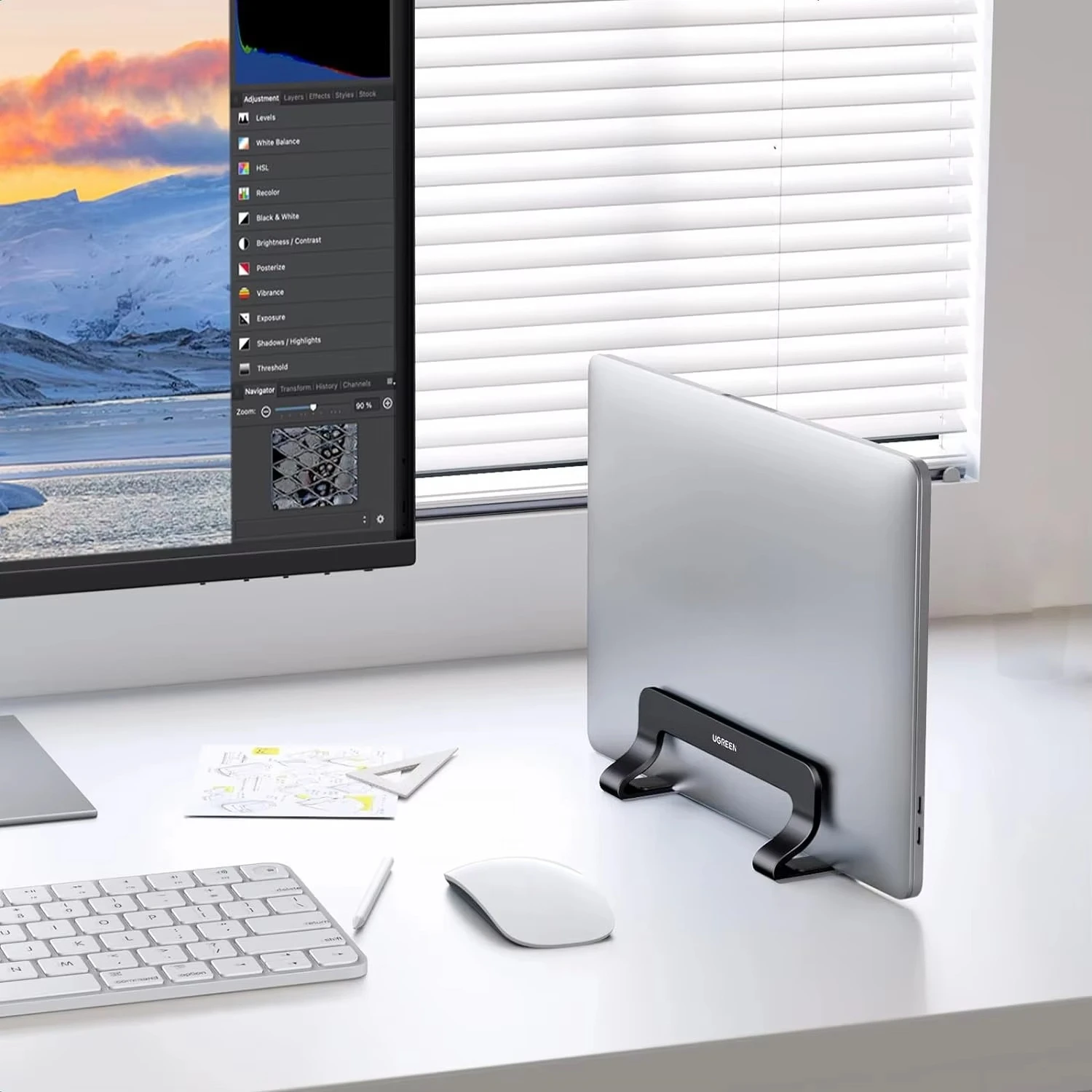 Vertical Aluminum Notebook Stand UGREEN Adjustable Desk Support Bracket for MacBook Series