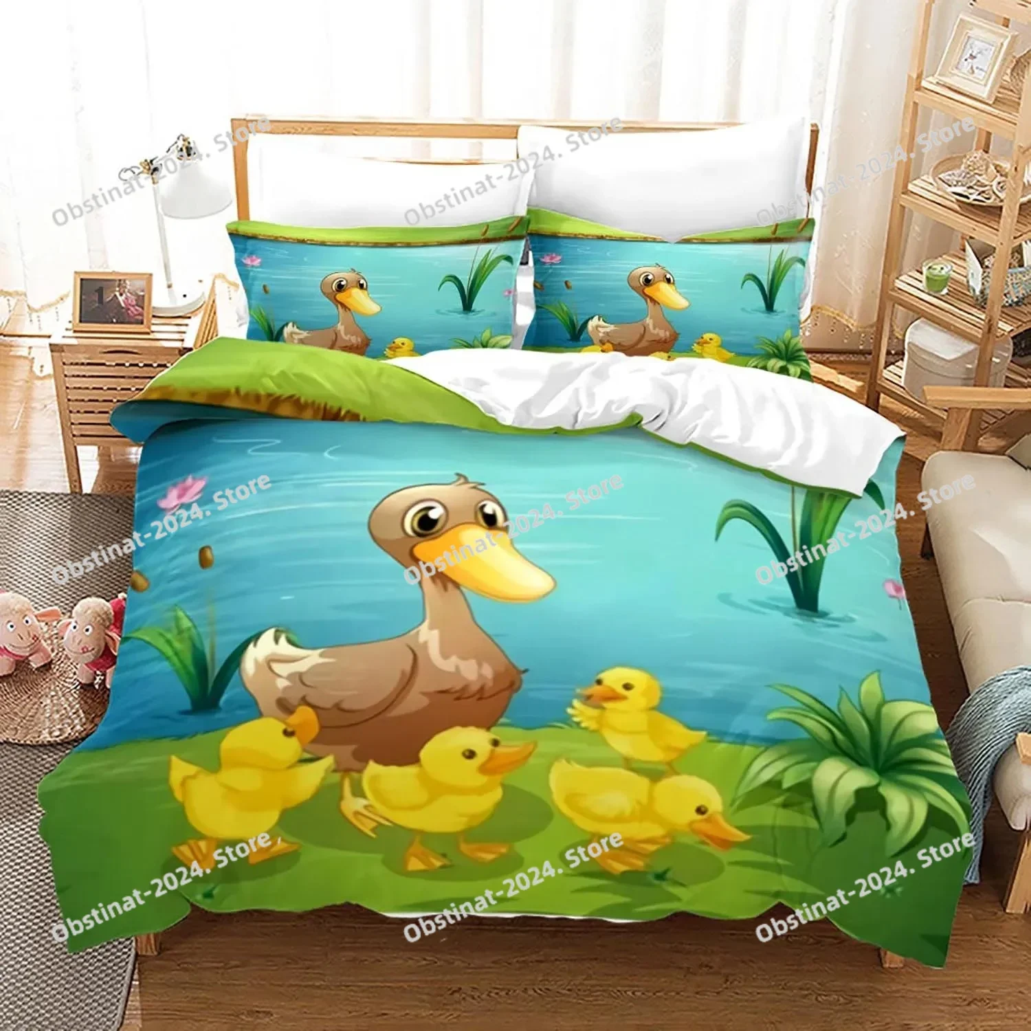 

Top Cute Yellow duck Bedding Set Single Twin Full Queen King Size Little duck Bed Set For Aldult Kid Bedroom Duvetcover Sets