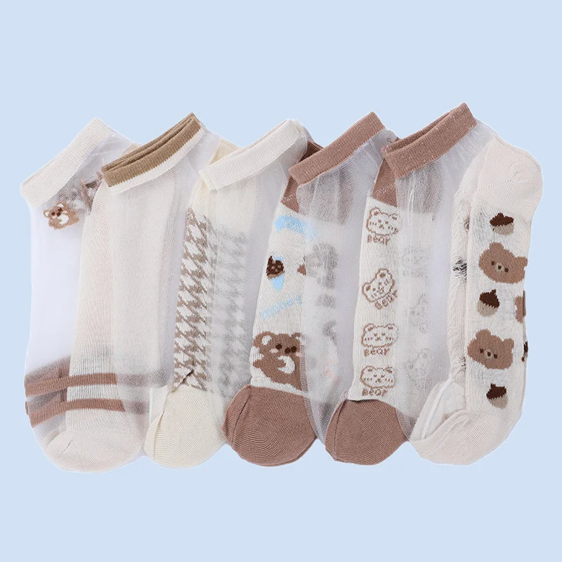 

5/10 Pairs Bear Socks Socks Women Summer Thin Card Stockings Short Socks Invisible Shallow Mouth Glass Stockings All-match Socks