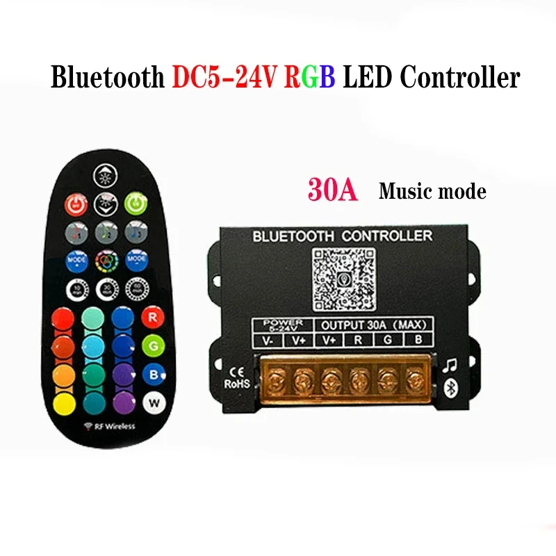 

Bluetooth DC5-24V RGB LED Strip Light Controller 30A 4-wire 3-channel RF 29-Key Wireless Remote Dimmer