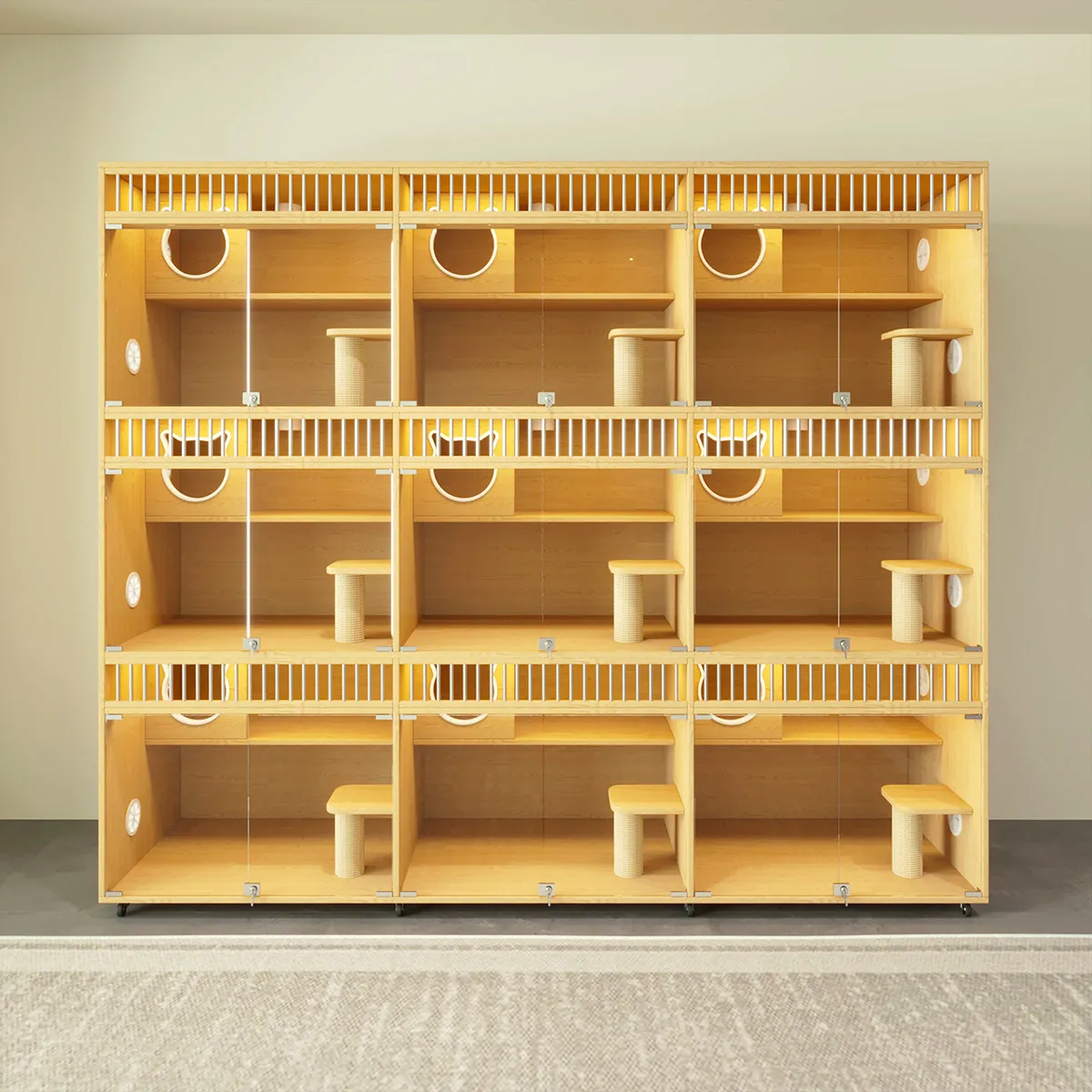 Solid wood cat cages, pet cabinets, custom cat villas, pet stores, display cages, boarding and selling multi-compartment breedin
