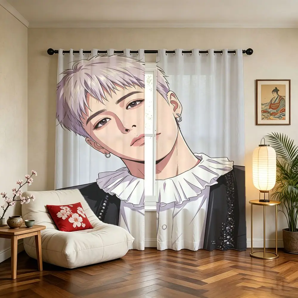 Silver Hair Man Curtains 2 Panels 85% Light Blocking Printed Curtains Darkening Curtains Decoration Curtains Teen Room