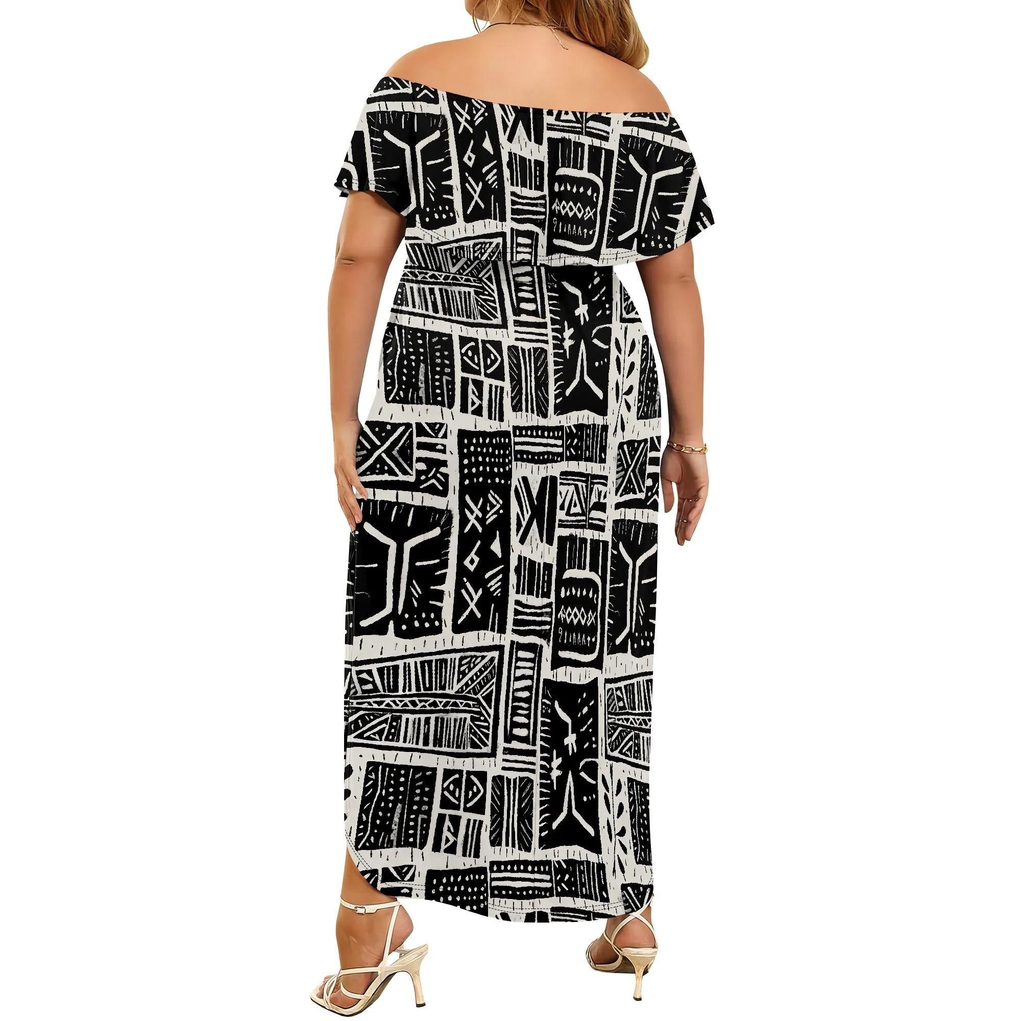 Abito da spiaggia casual lungo maxi con spalle scoperte taglie forti Tasche da donna