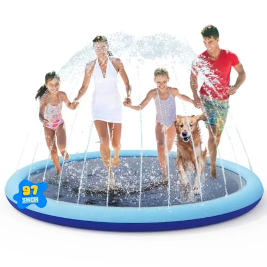 

97" Splash Pad for and Dogs, Extra Large Sprinkler Pad Non-Slip Thicken Pool Summer Outdoor Water Toys, Backyard Fountain Play