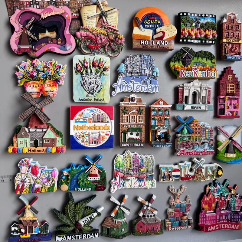 Netherlands Fridge Magnets Keukenhof Amsterdam Canal SHEESE Klompen Windmill Holland Coffee Shop Tulip Bicycle Rotterdam