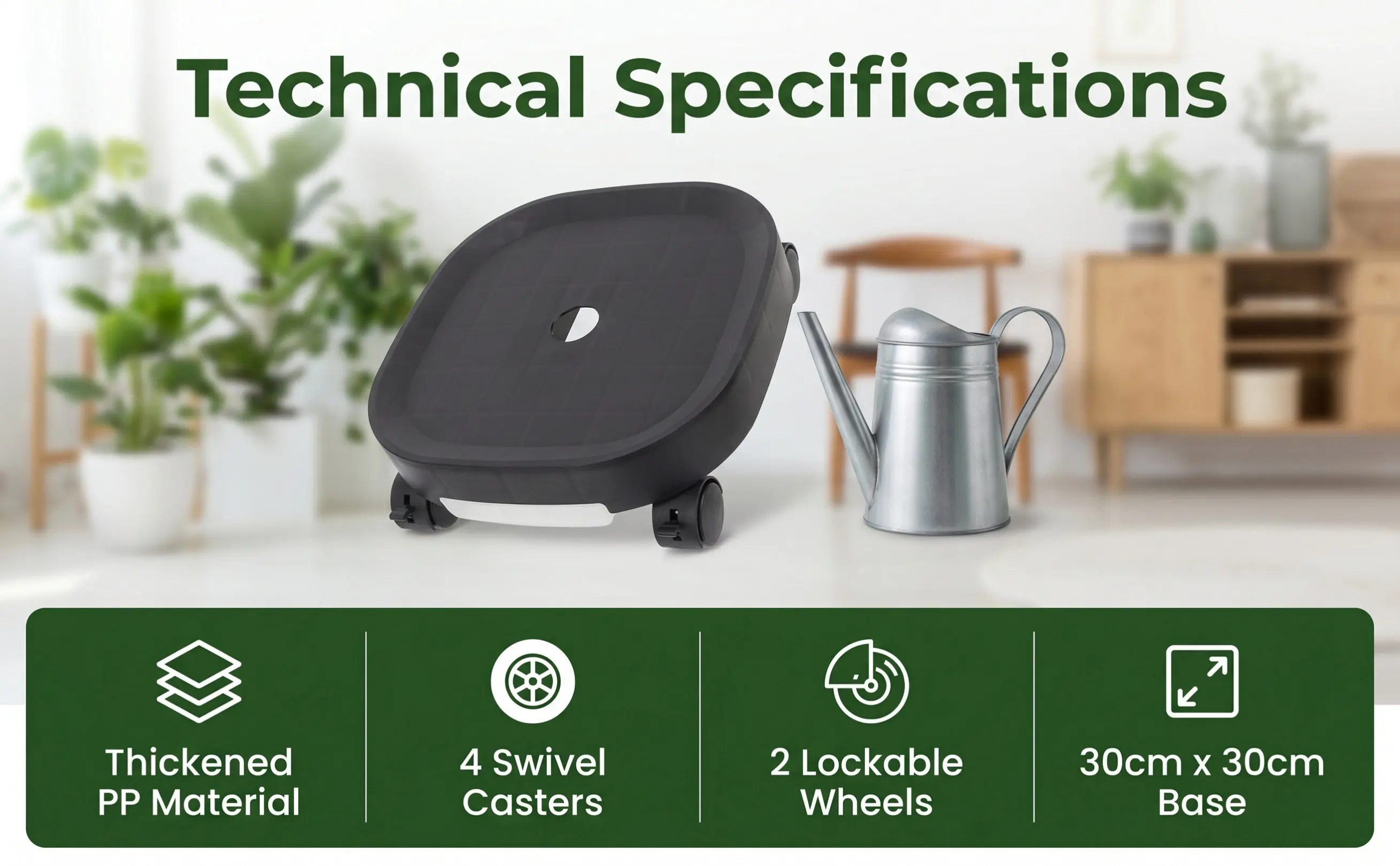 Plant Caddy Thickened Resin 11.79 Inch Indoor Outdoor Rolling Plant Stand Swivel Wheels Brake Water Tray Flower Pot Dolly