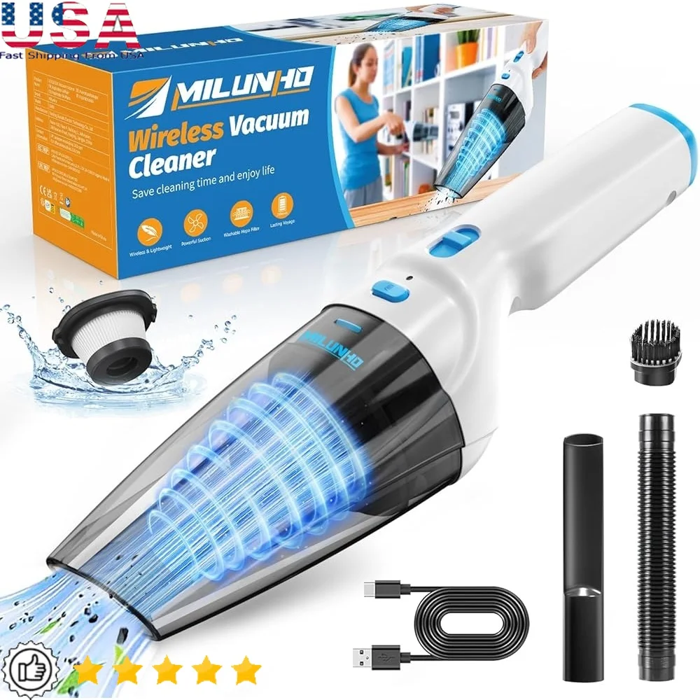 Potente aspiradora de mano inalámbrica, Mini aspiradora recargable de 9500PA con filtro HEPA, accesorios para limpieza del hogar y el coche