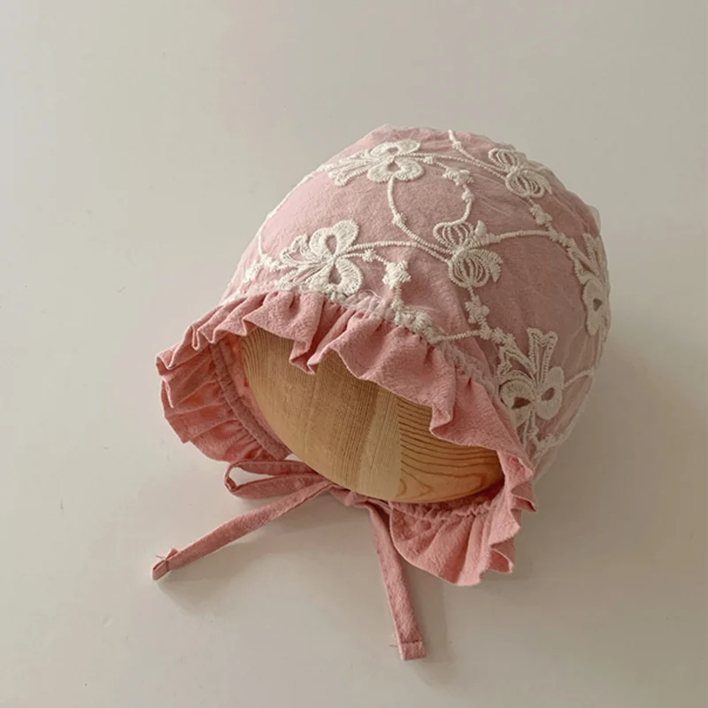 3-12M Flower Embroidered Baby Lace Hat Newborn Infant Summer Hat Girls Soft Beanie Bonnet Mesh Casual Caps Princess Headwears