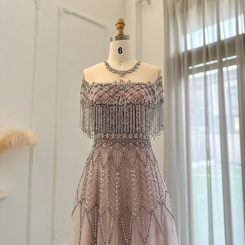 Sharon Said Luxury Tassel A-Line Heavy Beaded  Evening Dress for Women Wedding Party Elegant Formal Gowns Stock SS061 Customized
