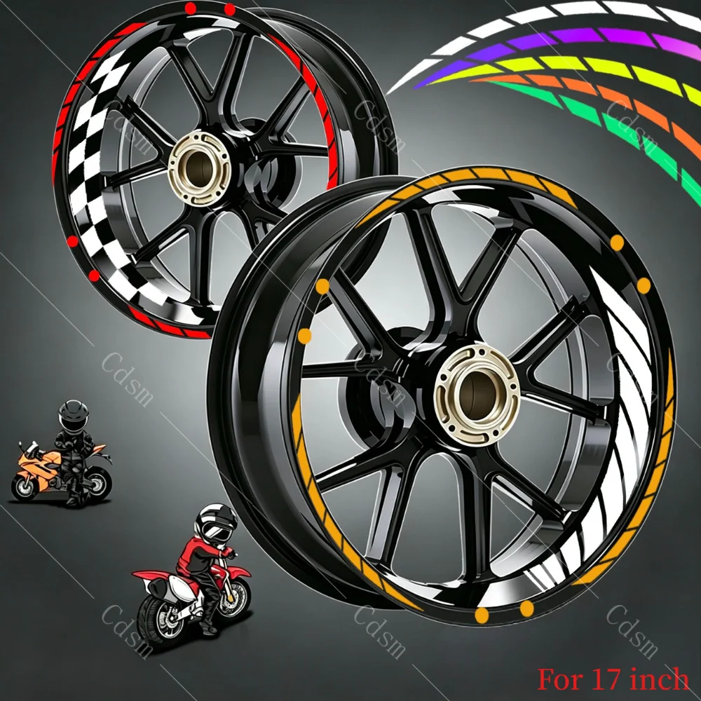 Motorcycle Wheel Reflective Stickers 17 Inch Inner Outer Ring Hub Vinyl Waterproof Decals Moto Accessories for z900 z750 s1000rr