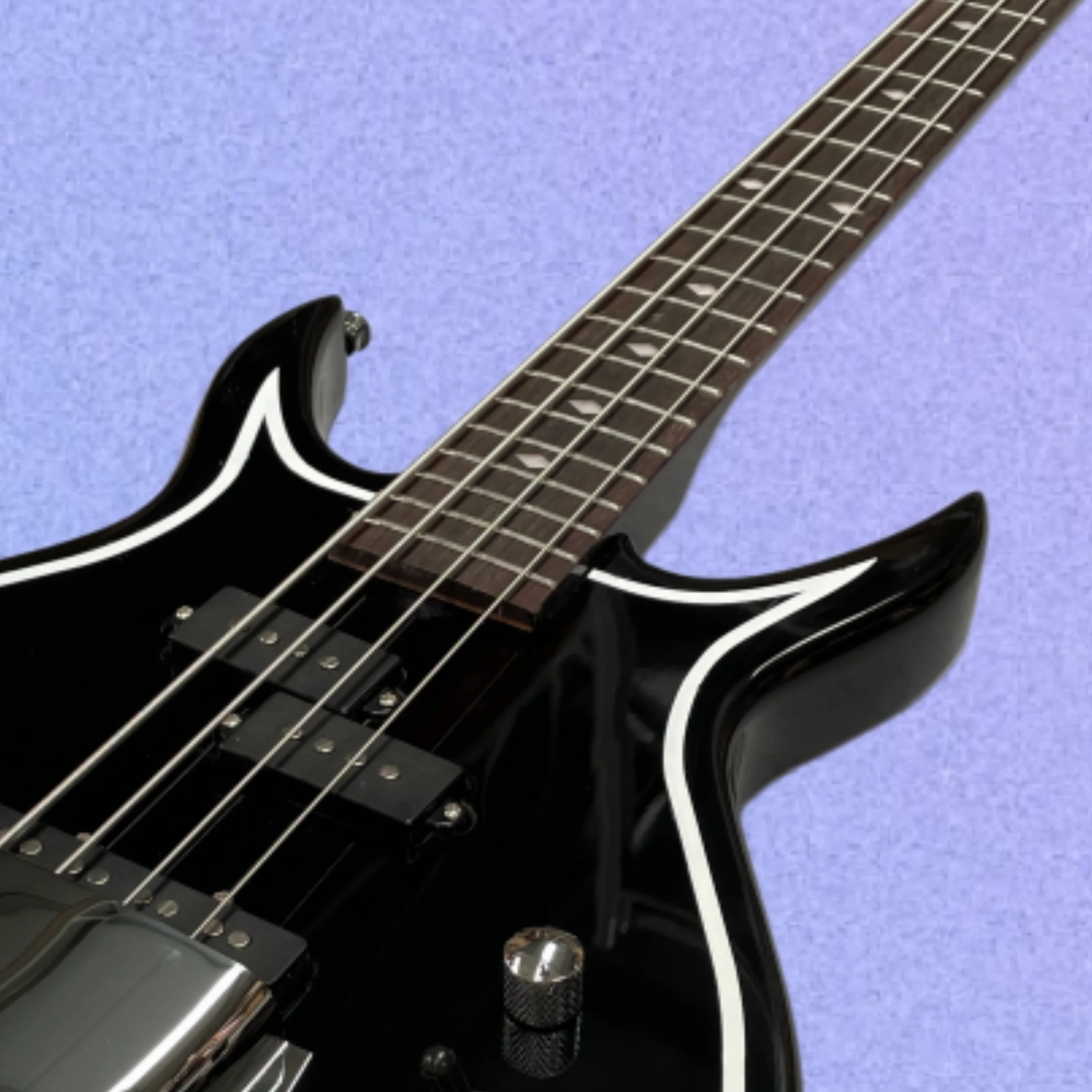 Black Electric Bass Guitar With Diamond Inlay Rosewood Fingerboard, Dual Volume Knobs, 4-String Bass Guitars Guitarra