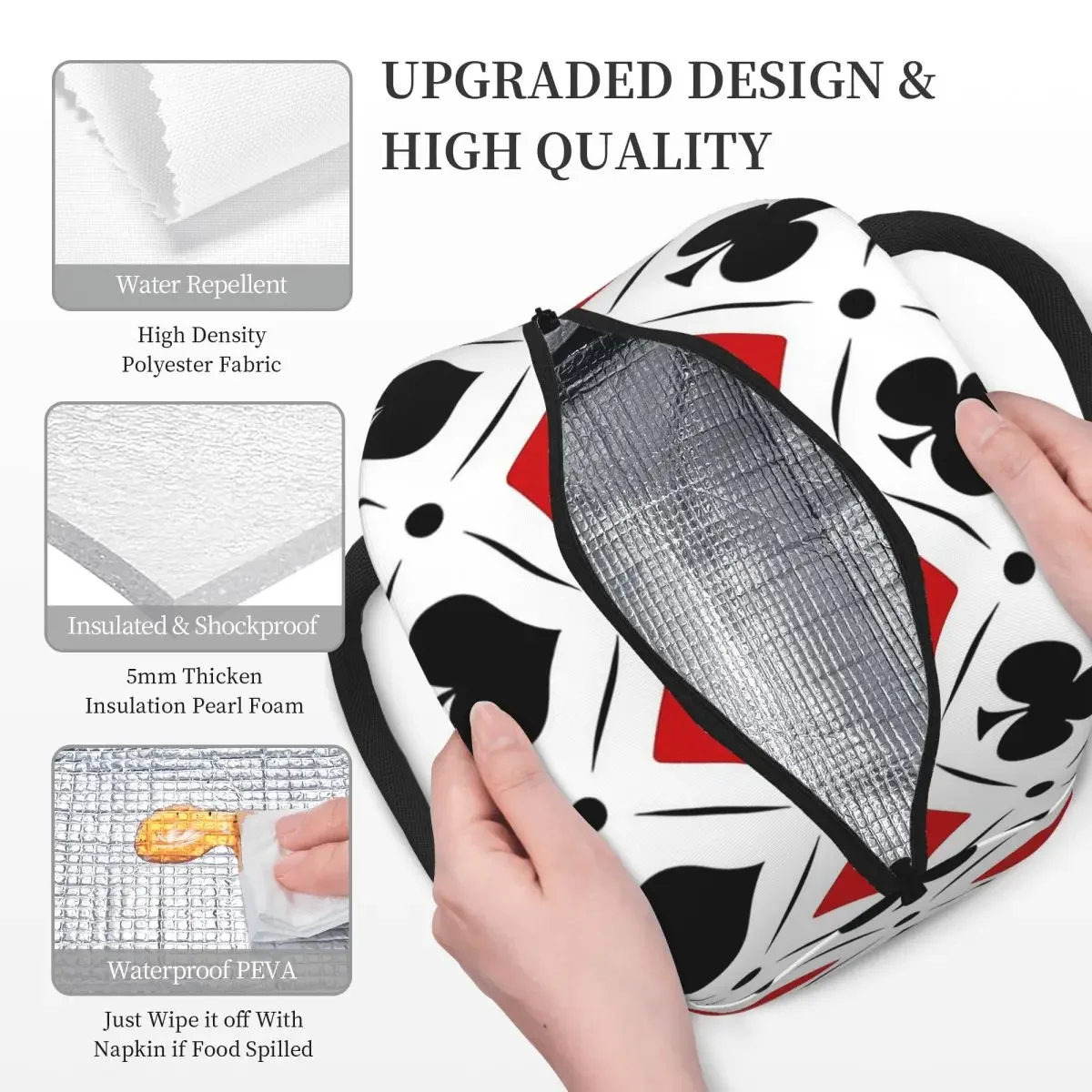 Playing Card Suits Symbols Insulated Lunch Bag for Kids School Cooler Thermal Food Box Tote Leakproof Lunch Boxes Container