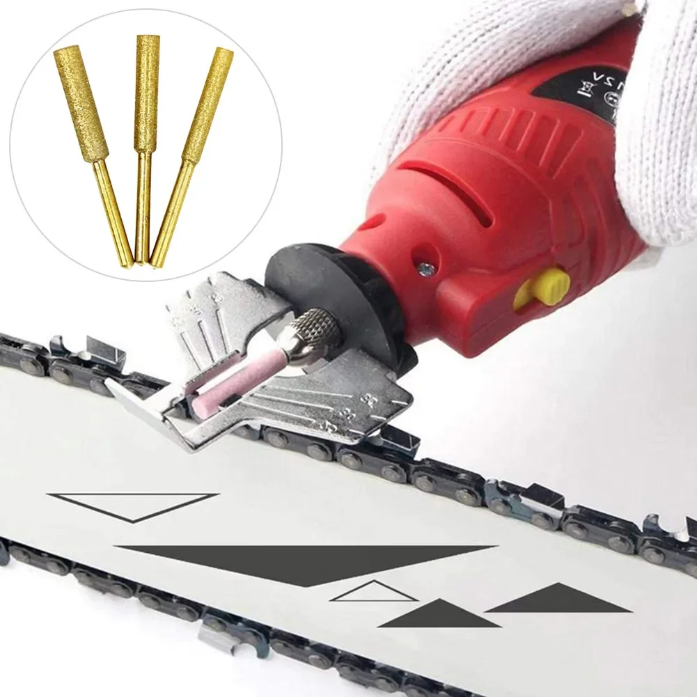 

For Chain Polishing Chainsaw Sharpener Stone 4.0mm 4.8mm 5.5mm Grinding Stone File Titanium-plated Emery 3mm Handle 45mm Length