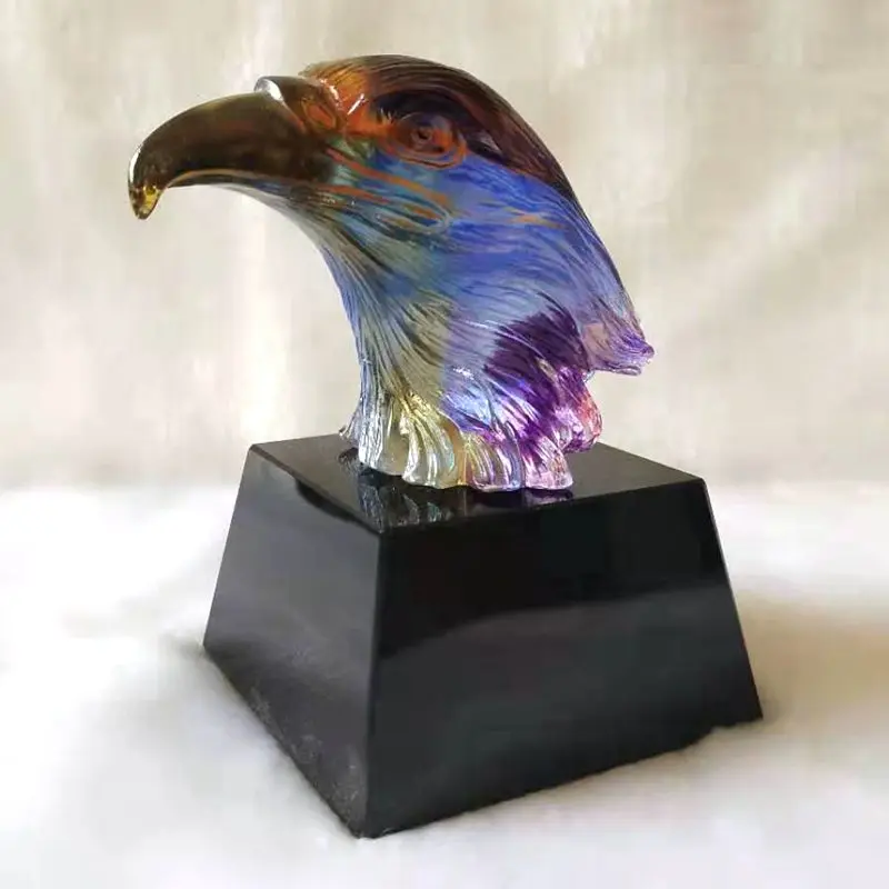 Spectacular Colored Glaze Eagle Collectible Figurine Statue Murano Glass Blown Artwork Animal Paperweight Gift Home Decor