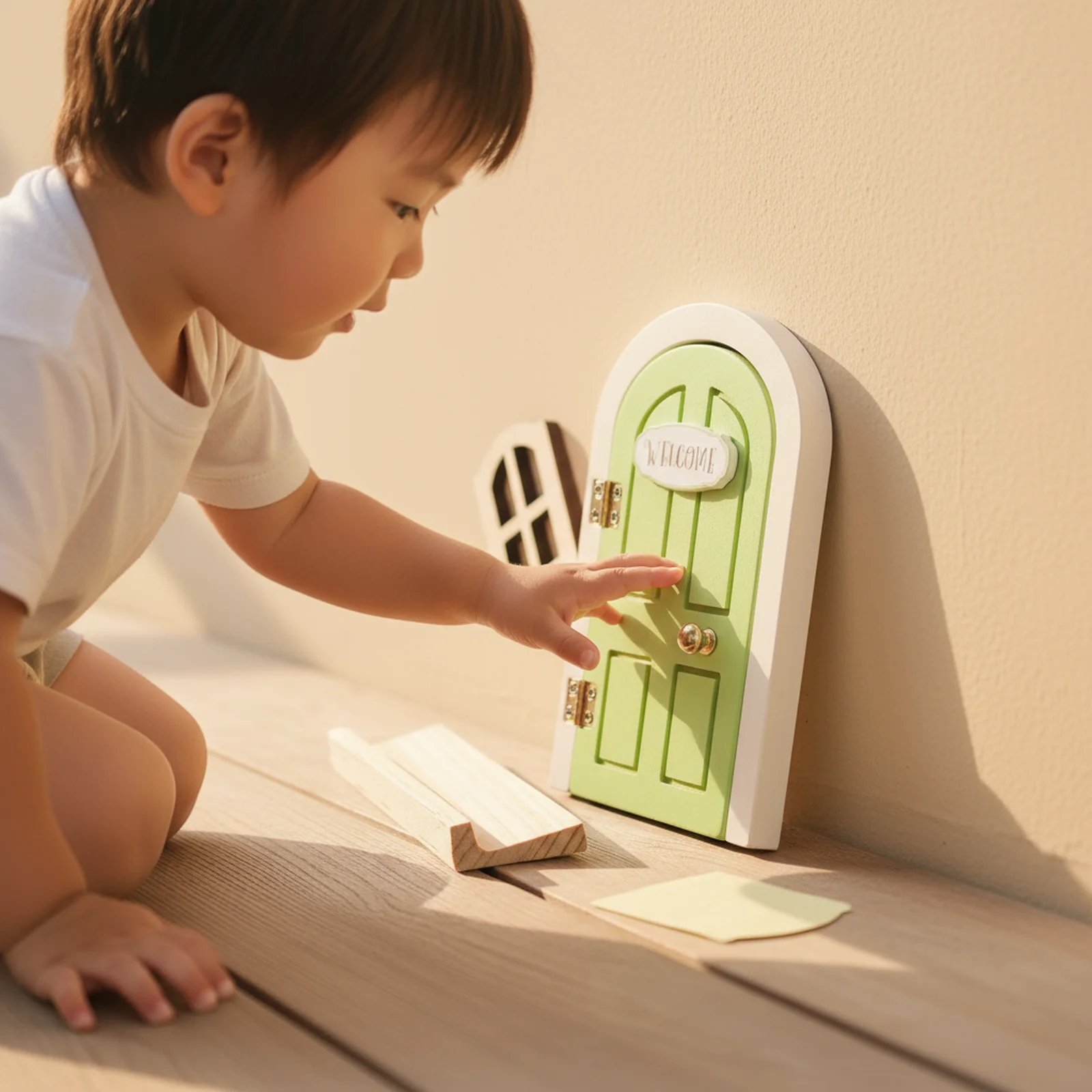 Baby Toys Montessori Props Cartoon Elf Door Room Decoration Dollhouse Mini Home Decorations Wood Fairy Tale Elf Door Decoration