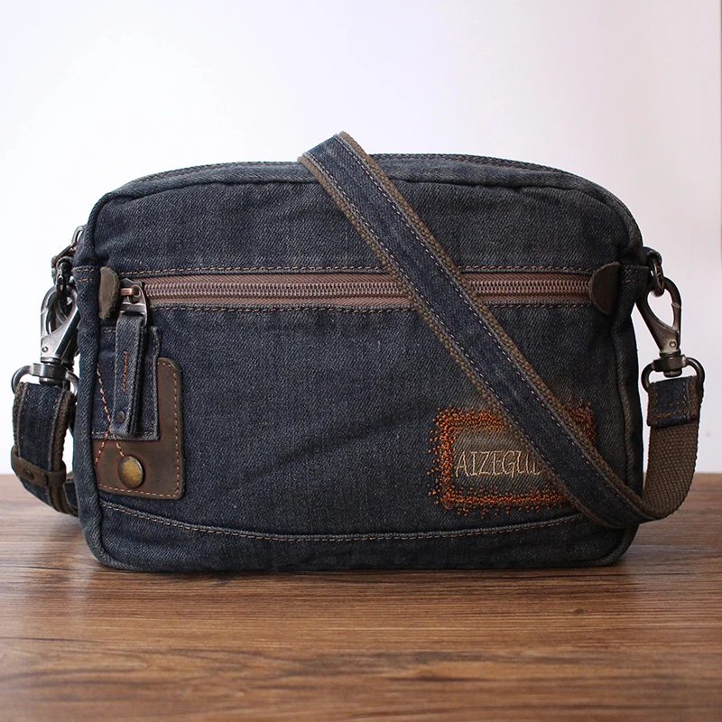Retro Denim Crossbody Bag Unisex Casual Business Handheld Bag Tablet Bag Trendy Single Shoulder Sling Bag for Young Men