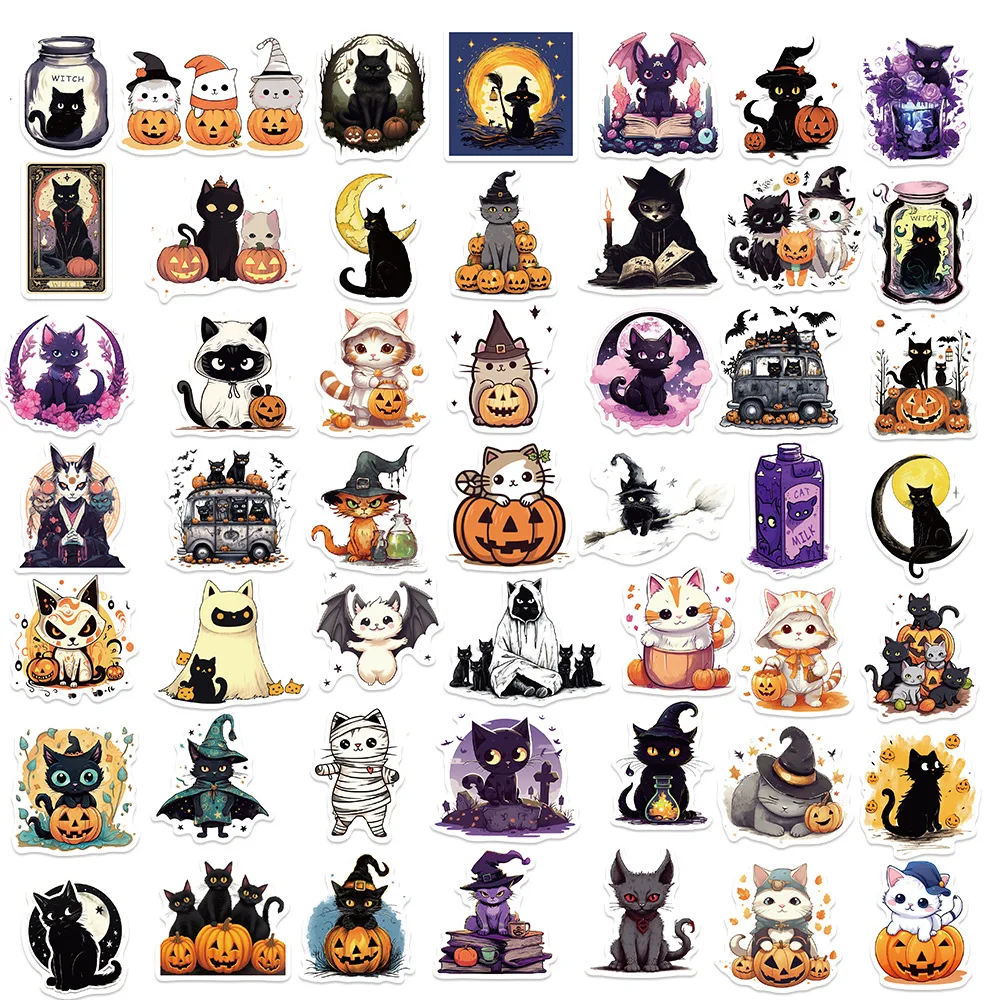 50pcs Cartoon Gothic Little Black Cat Series Graffiti Stickers adatto per caschi per Laptop adesivi per decorazioni da tavolo giocattoli fai da te