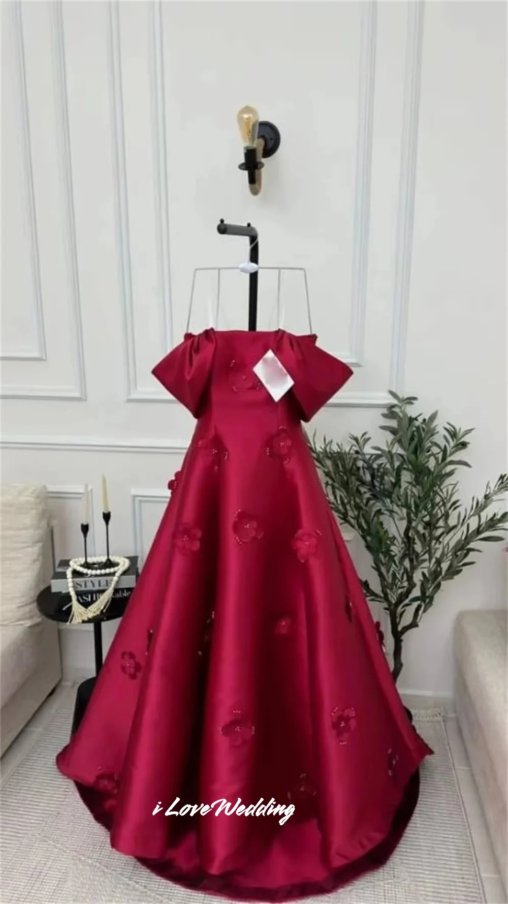 Red Strapless Prom Dresses 2025 Satin Off Shoulder 3D Flower A-Line Floor-Length Evening Dress Wedding Party Dresses Customized