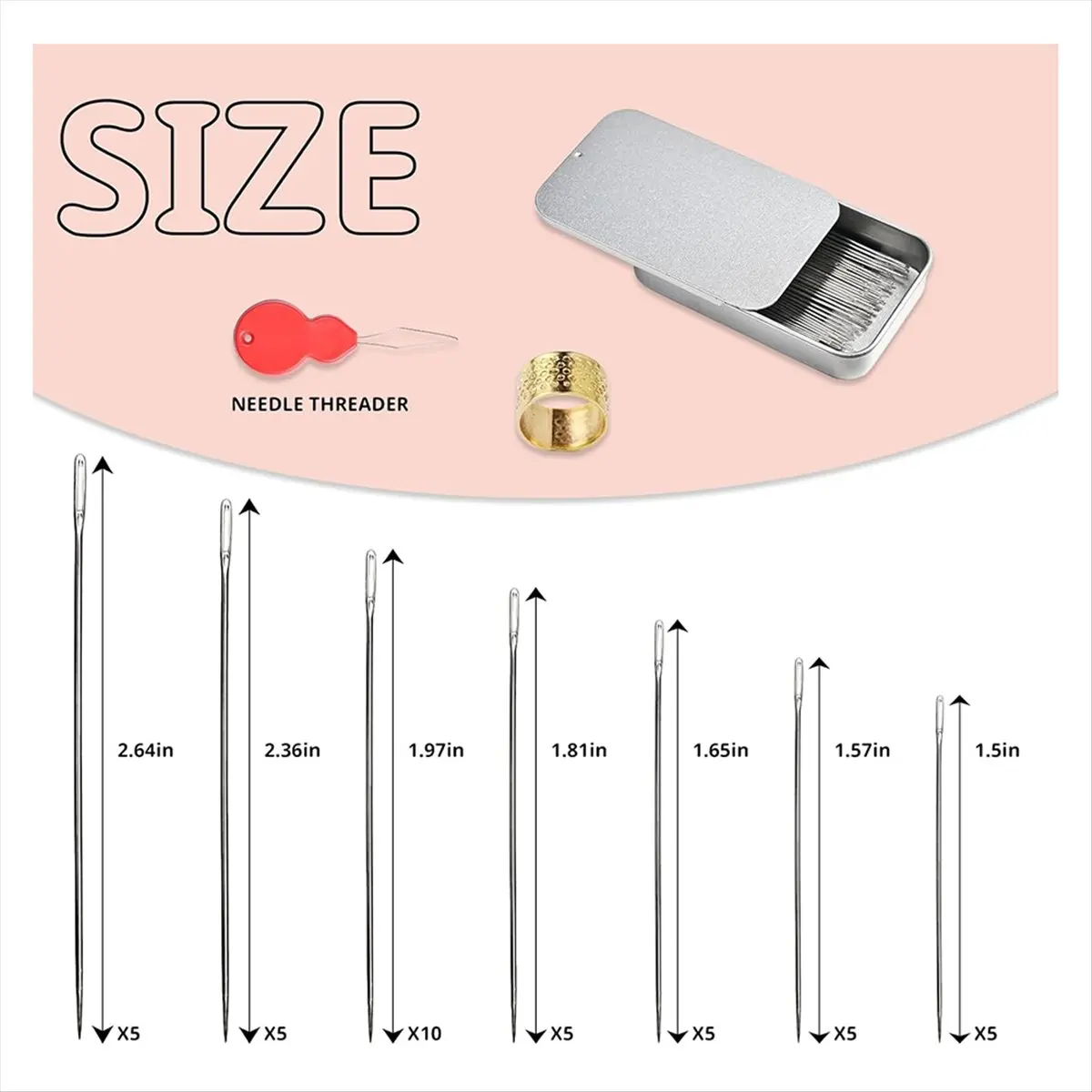 A20I 40PCS Sewing Needles Set, 7 Sizes Stainless Steel, with Threader & Magnetic Pin Cushion, for Embroidery & Crafts