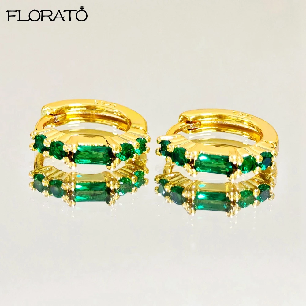 925 Sterling Silver Needle Fashion Round Hoop Earrings for Women Rainbow Crystal Zirconia Small Earrings Fine Piercing Jewelry