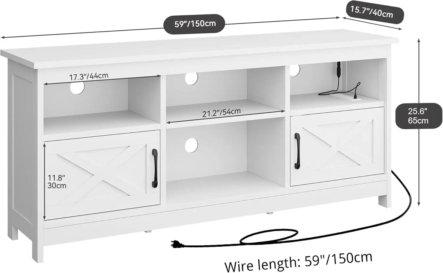 Farmhouse TV Stand with Power Outlet, Entertainment Center, LED Light Media Console, Simple TV Cabinet for Living Room or Bedroo