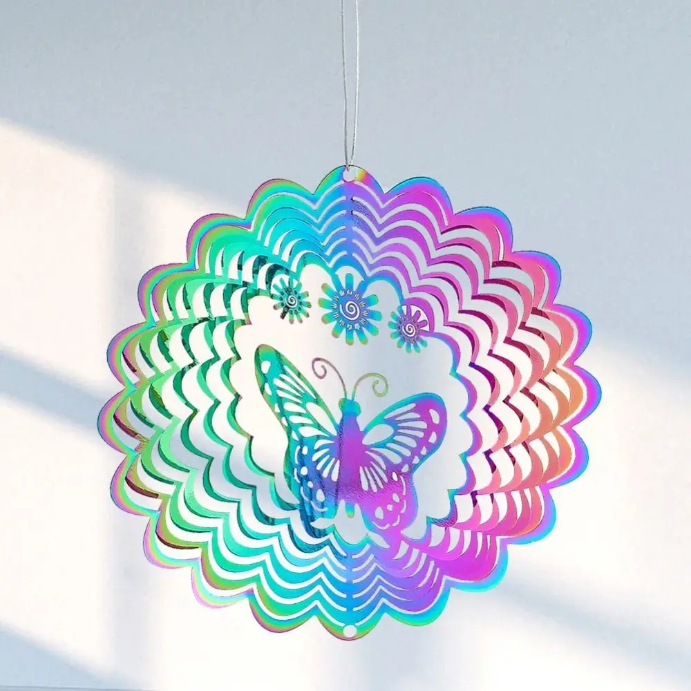 3D Wind Spinner Catcher Flowing Light Effect Gradient Color Wind Chime Pendant Colorful Creative Dynamic Rotating Wind Chimes