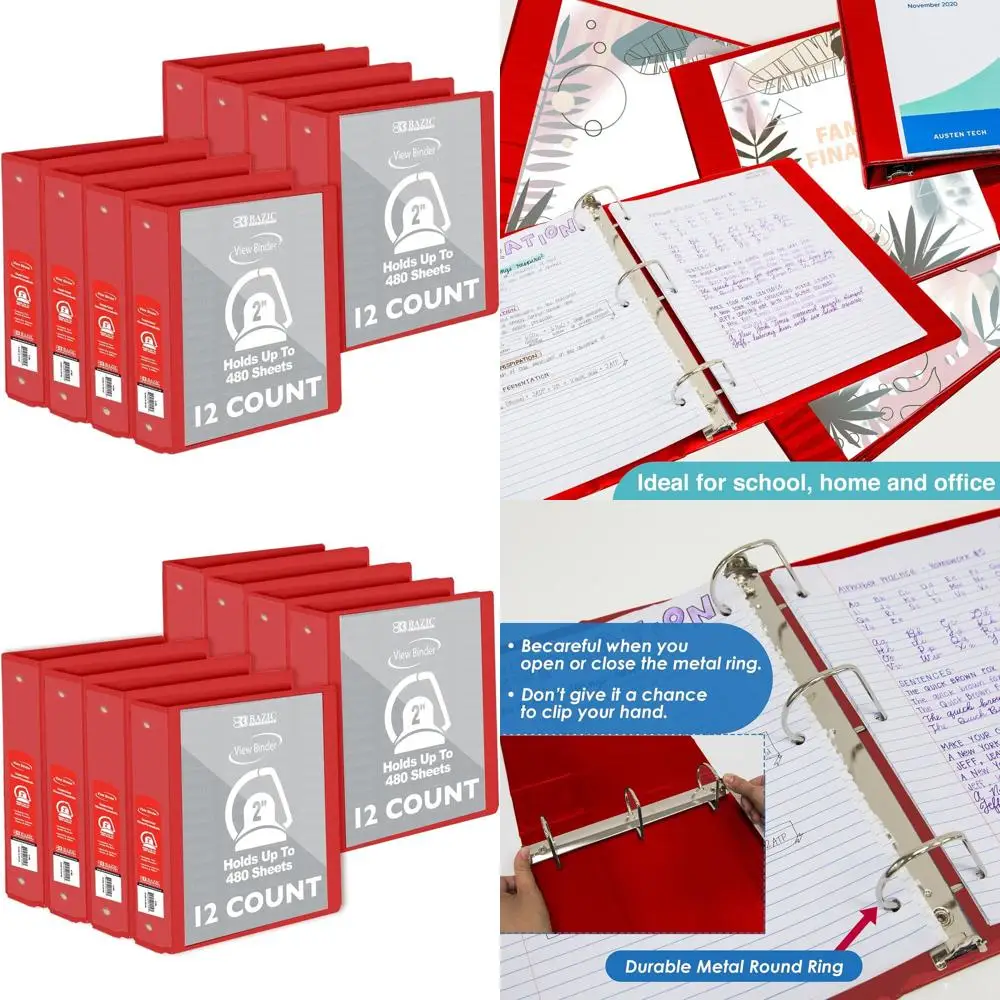 

2 Slant D-Ring View Binder, Red, Holds 480 Sheets, 12-Pack for School and Office Use