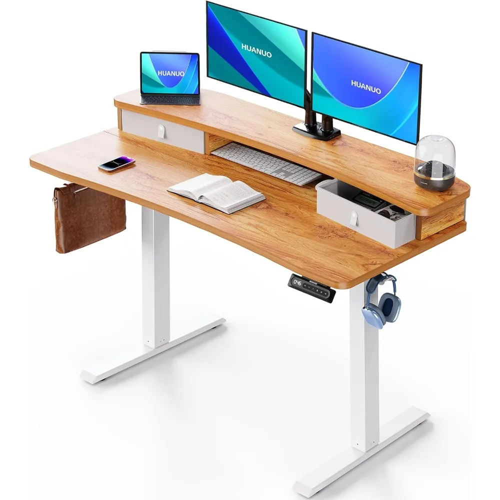 

48″ x 24″ Electric Standing Desk with 2 Drawers, C-Clamp Mount Compatible, Height Adjustable Computer Desk, Home Office Stand U