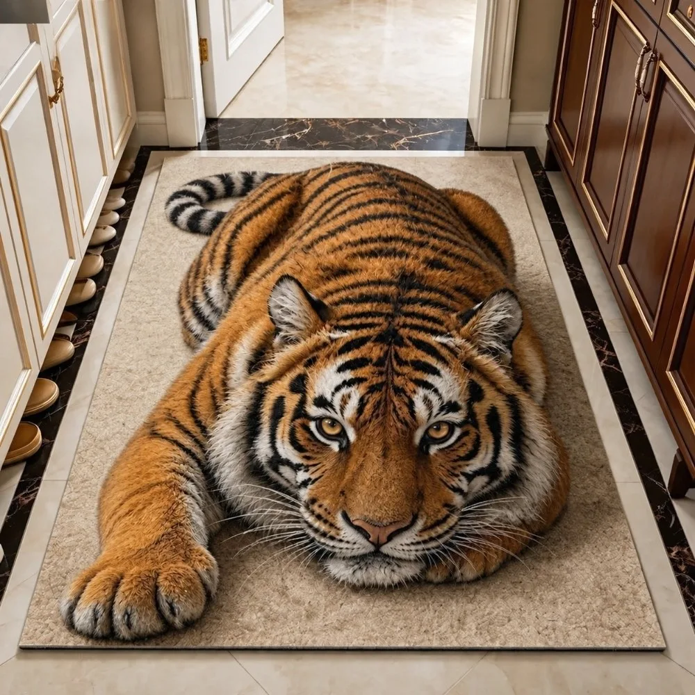 Animal Patterns Optical Illusion Doormat Lifelike Multiple Sizes Bedside Rug Non-slip Abrasion-resistant Bathroom Carpet