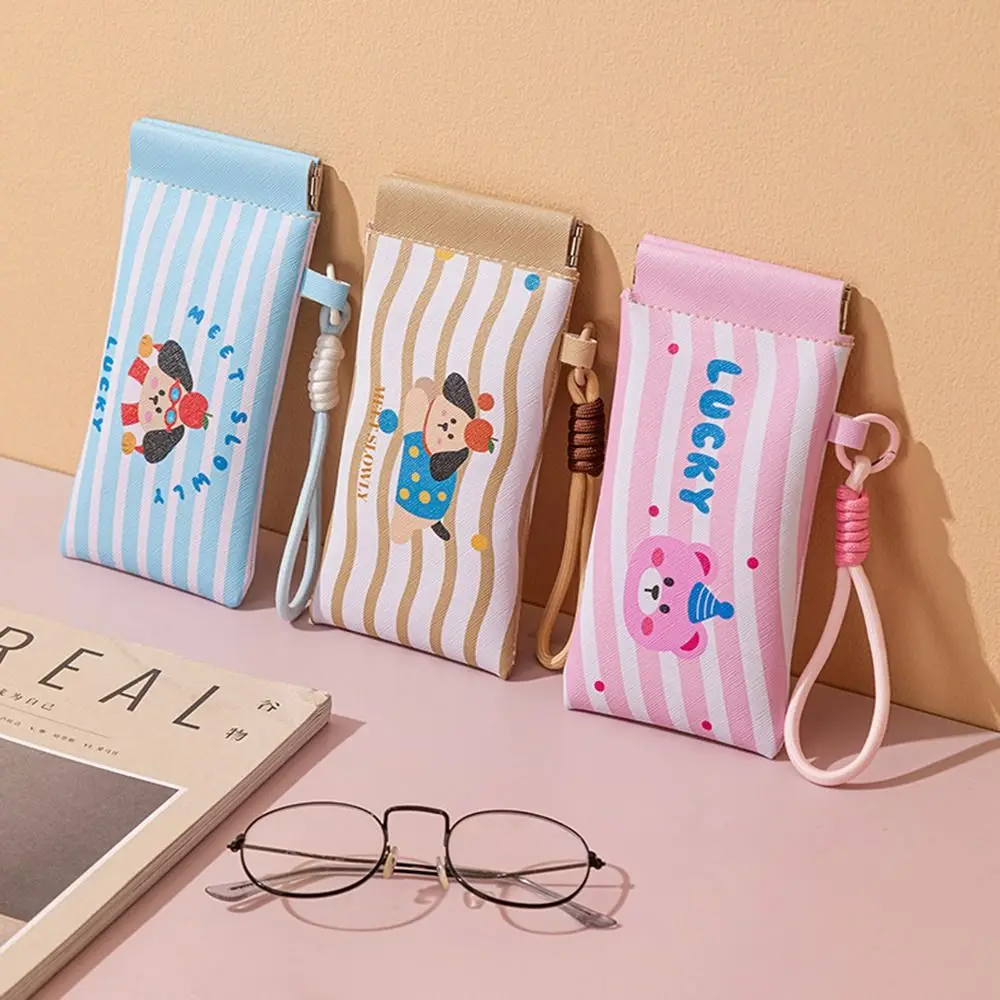 

2Pcs Cartoon PU Leather Glasses Bag Waterproof Dustproof Sunglasses Protective Cover Soft Dopamine Portable Eyeglass Pouch