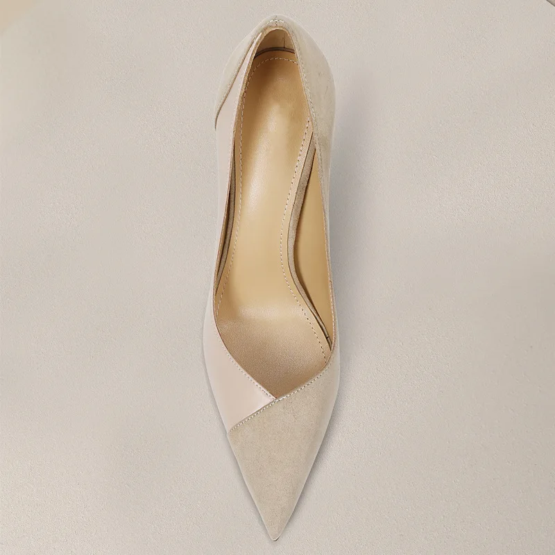 Naked high heels for women new models for socialites color blocked French style queen pointed single shoes for women, slim heels