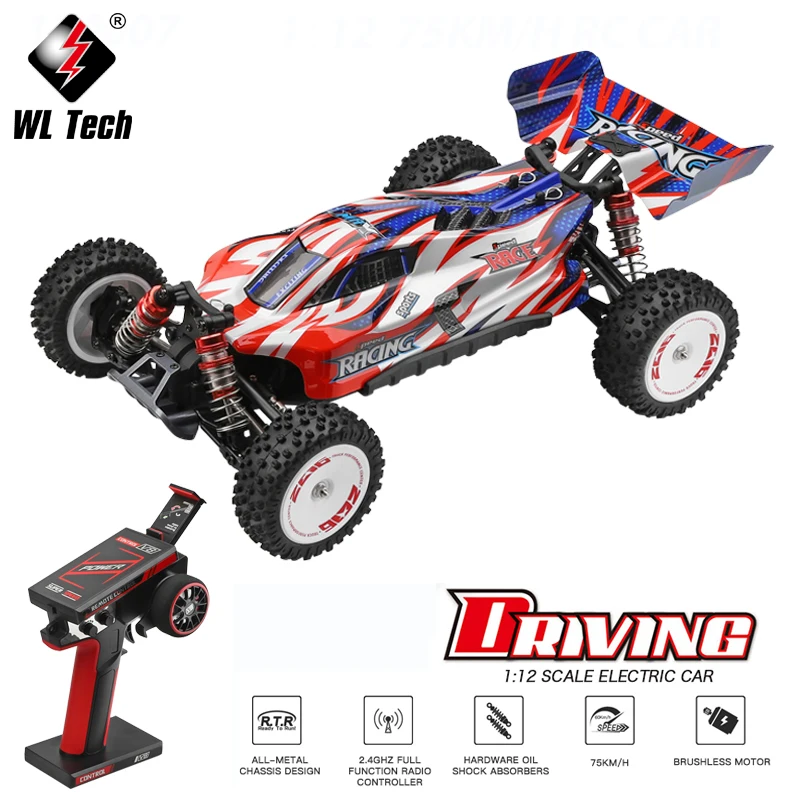 Wltoys 1/12 124008 RC Car 2000mAh 60km/h High Speed 3S Brushless Motor Remote Control 4WD Off-Road Drift Vehicle Toys for Adults