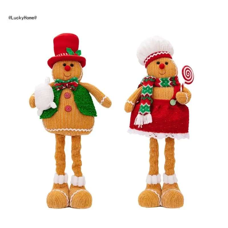 

2Pcs Christmas Gingerbreasd Man Theme Gnomes Plush Dolls Festival Home Ornament 11UA